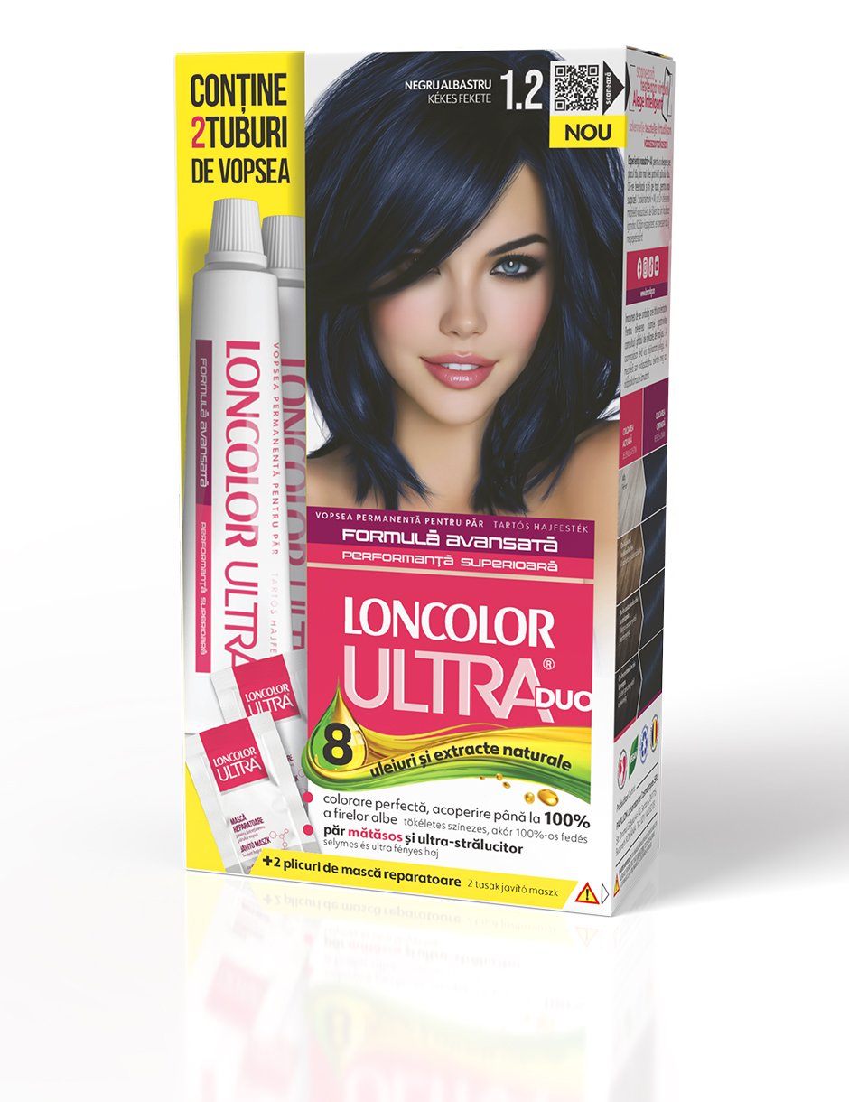 Vopsea permanentă pentru păr, cu amoniac, LONCOLOR ULTRA DUO 1.2 Negru Albastru