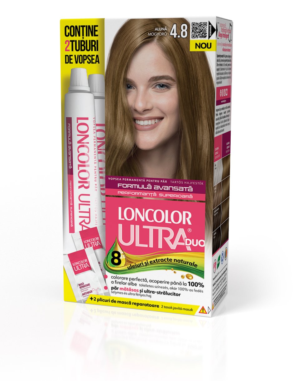 Vopsea permanentă pentru păr, cu amoniac, LONCOLOR ULTRA DUO 4.8 Alună