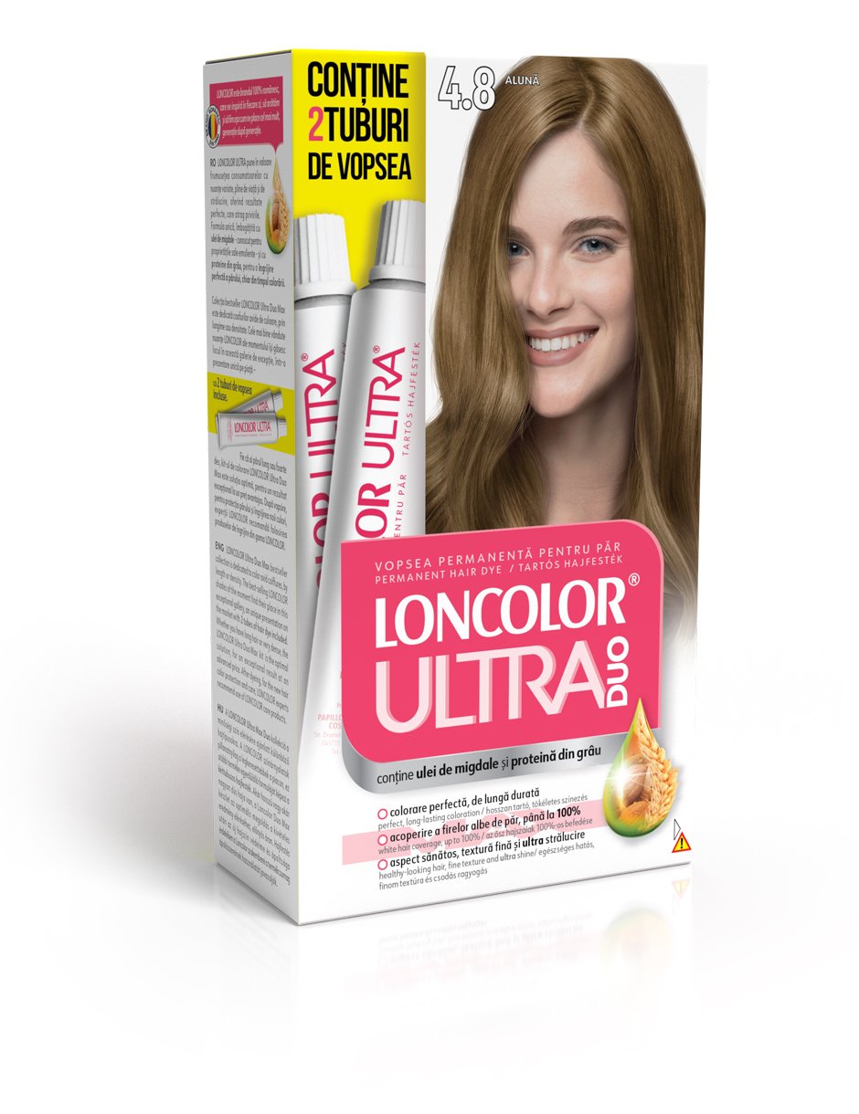 Vopsea permanentă pentru păr, cu amoniac, LONCOLOR ULTRA DUO 4.8 Alună