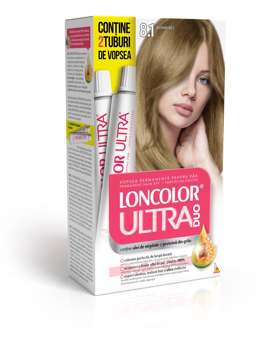 Vopsea permanentă pentru păr, cu amoniac, LONCOLOR ULTRA DUO 8.1 Blond Bej