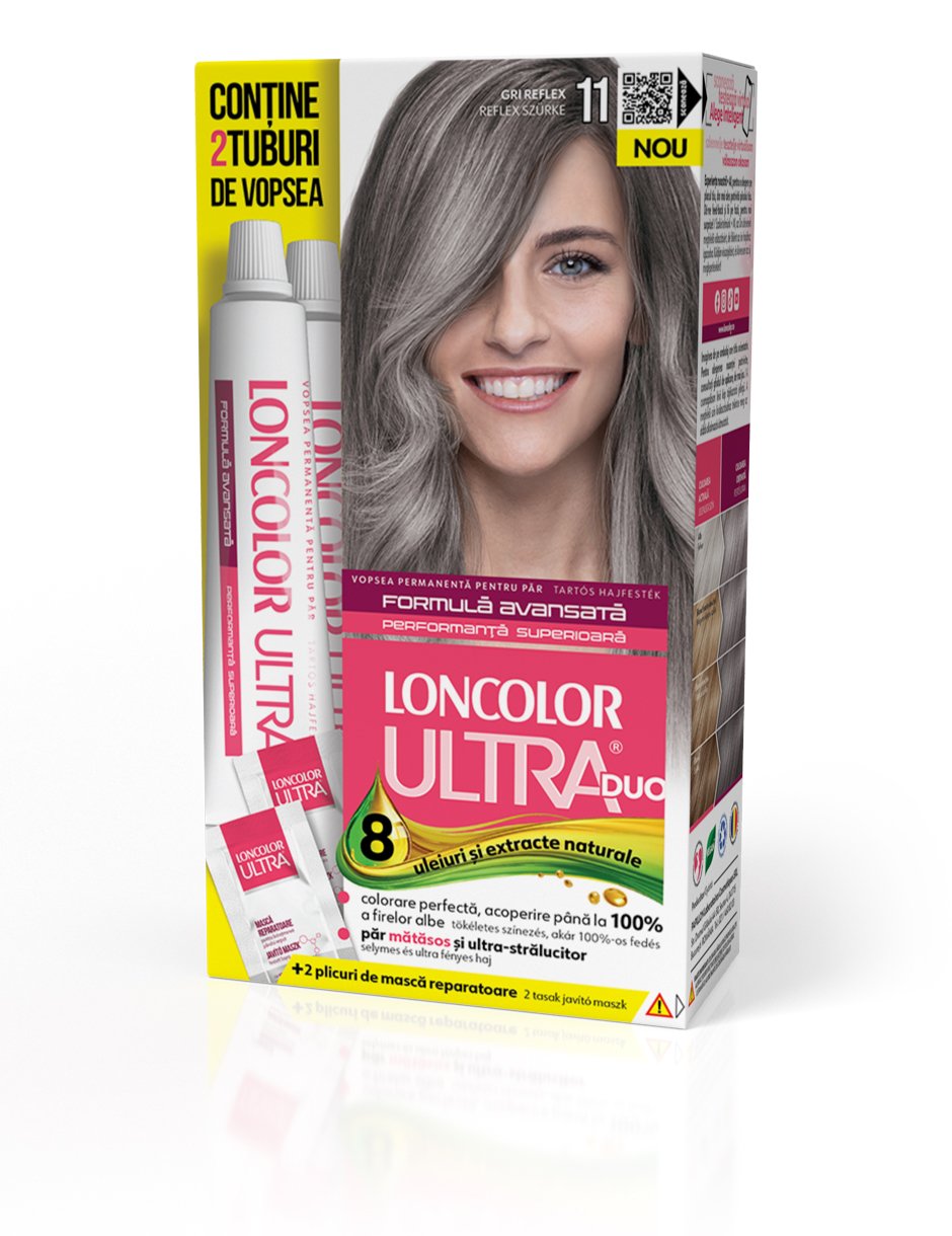 Vopsea permanentă pentru păr, cu amoniac, LONCOLOR ULTRA DUO 11 Gri Reflex