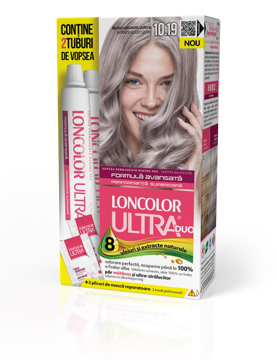 Vopsea permanentă pentru păr cu amoniac LONCOLOR ULTRA DUO 10.19 Blond Argintiu Intens