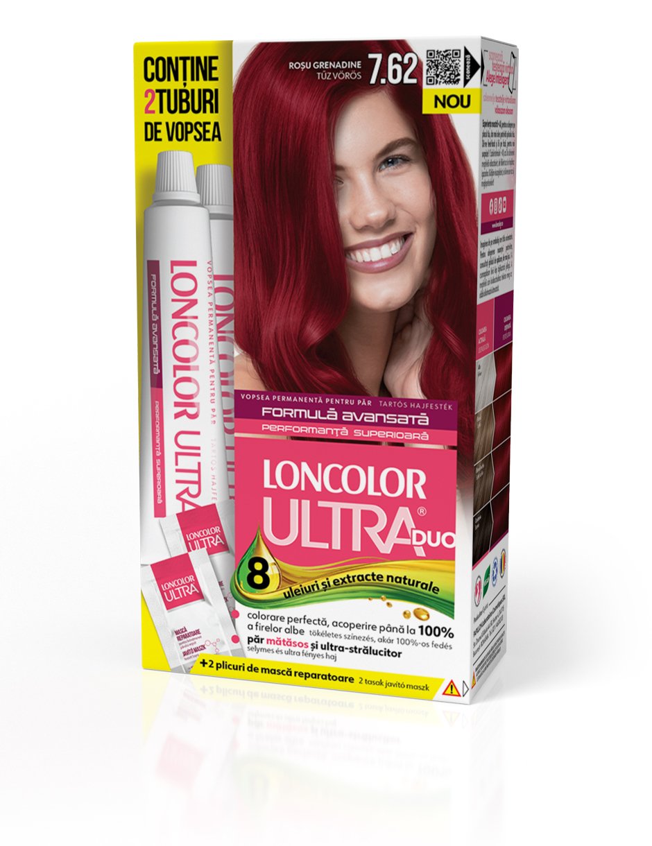 Vopsea permanentă pentru păr, cu amoniac, LONCOLOR ULTRA DUO 7.62 Roșu Grenadine