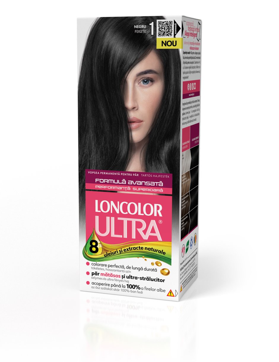 Vopsea permanentă pentru păr, cu amoniac, LONCOLOR ULTRA 1 Negru