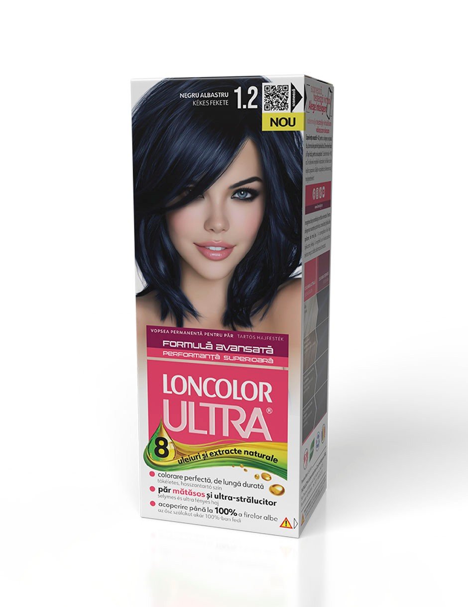 Vopsea permanentă pentru păr, cu amoniac, LONCOLOR ULTRA 1.2 Negru Albastru