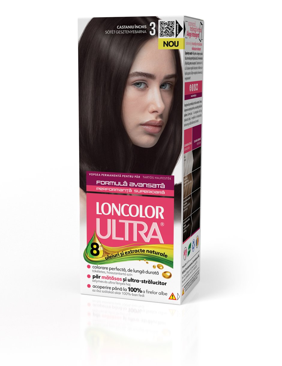 Vopsea permanentă pentru păr, cu amoniac, LONCOLOR ULTRA 3 Castaniu Închis