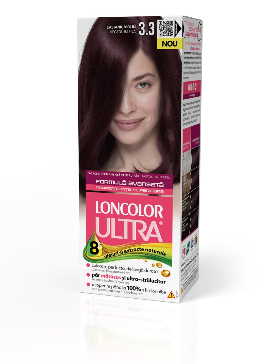Vopsea permanentă pentru păr, cu amoniac, LONCOLOR ULTRA 3.3 Castaniu Violin