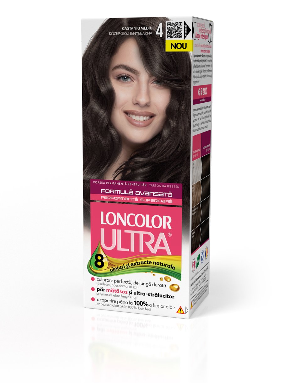 Vopsea permanentă pentru păr, cu amoniac, LONCOLOR ULTRA 4 Castaniu Mediu
