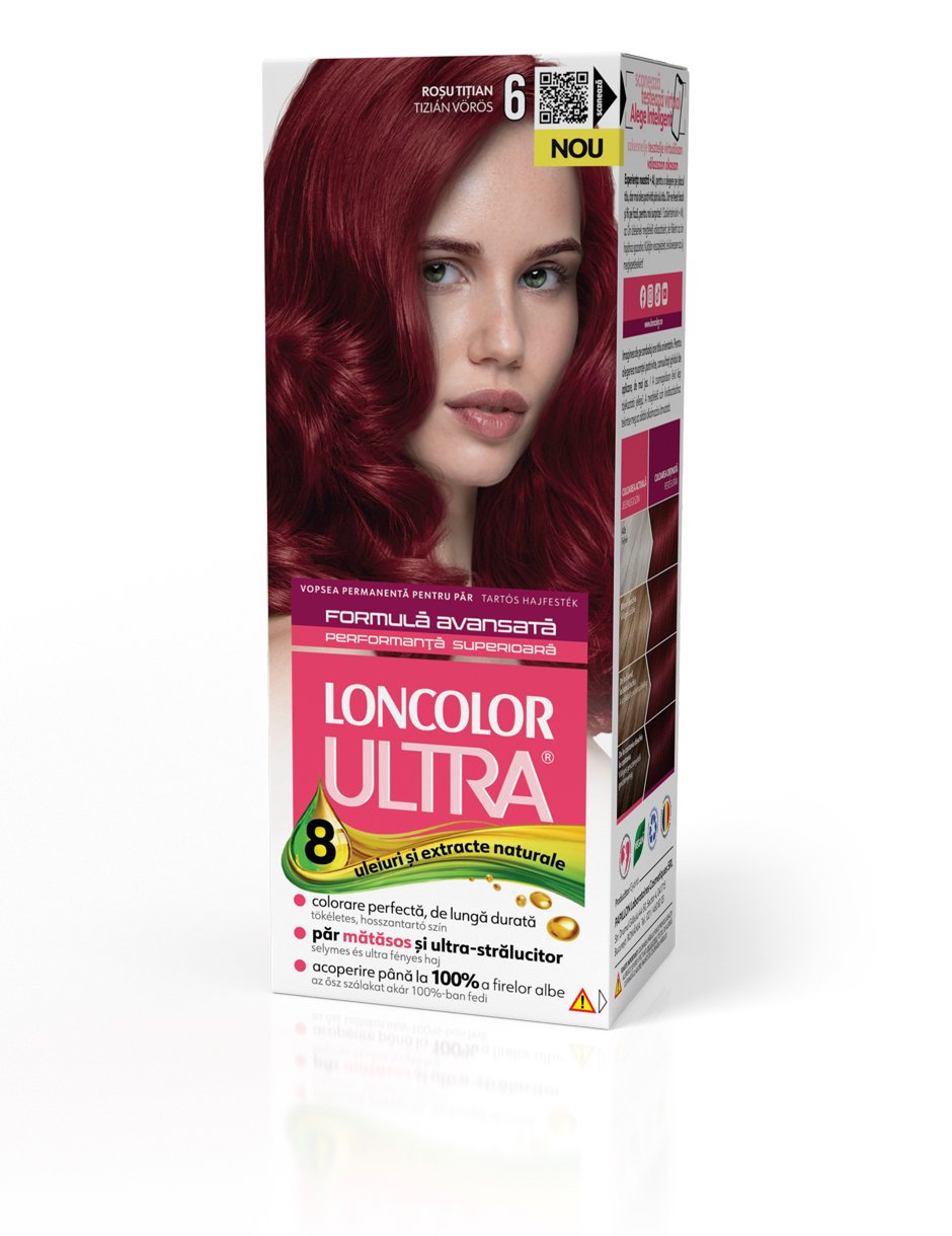 Vopsea permanentă pentru păr, cu amoniac, LONCOLOR ULTRA  6 Roșu Tițian