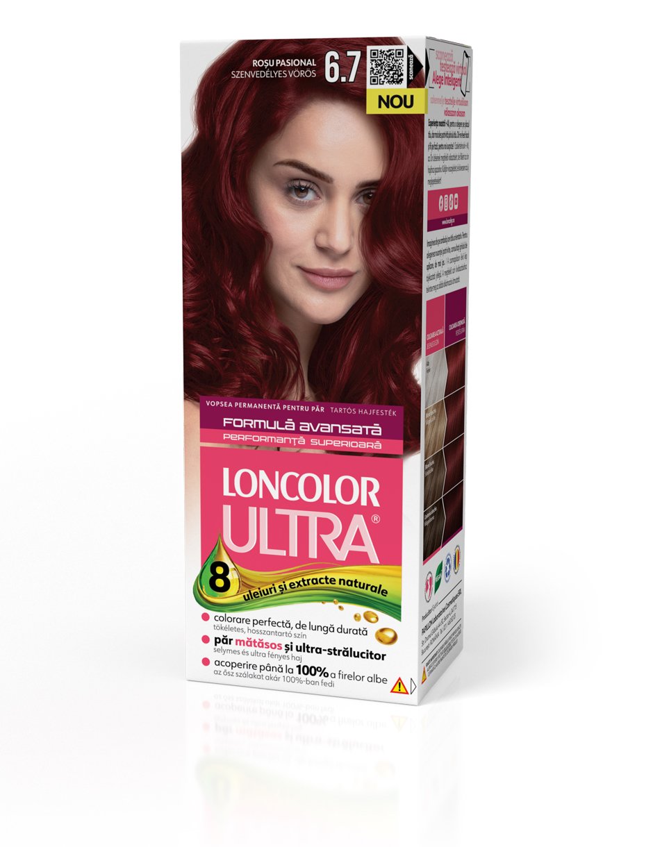 Vopsea permanentă pentru păr, cu amoniac, LONCOLOR ULTRA  6.7 Roșu Pasional