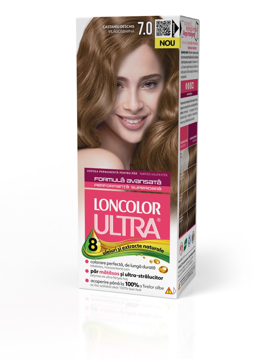 Vopsea permanentă pentru păr, cu amoniac, LONCOLOR ULTRA  7.0 Castaniu Deschis