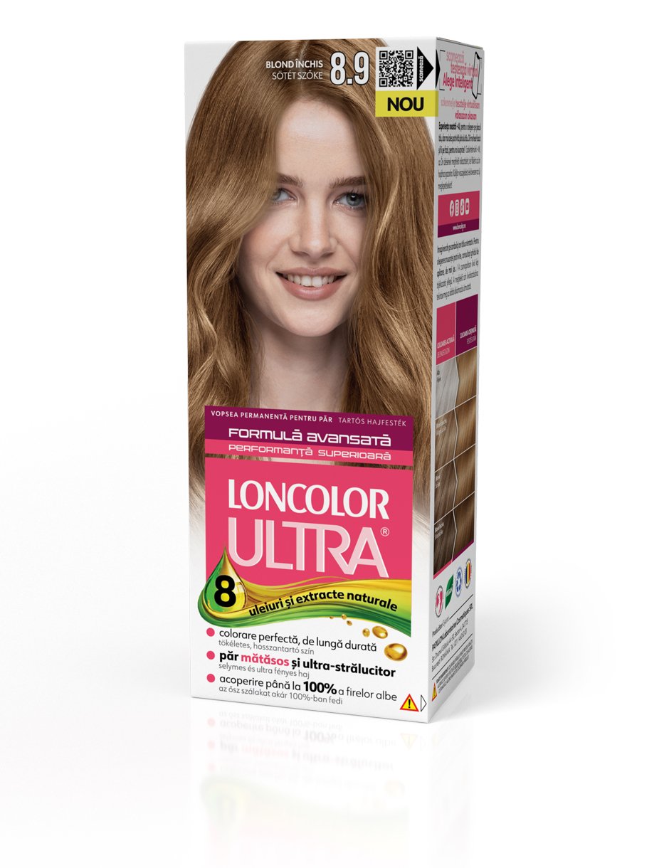Vopsea permanentă pentru păr, cu amoniac, LONCOLOR ULTRA  8.9 Blond Închis