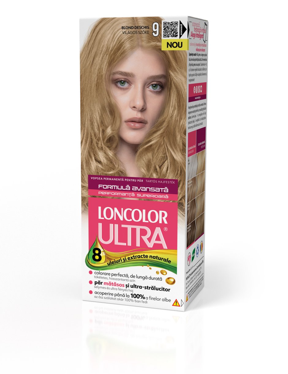 Vopsea permanentă pentru păr, cu amoniac, LONCOLOR ULTRA  9 Blond Deschis