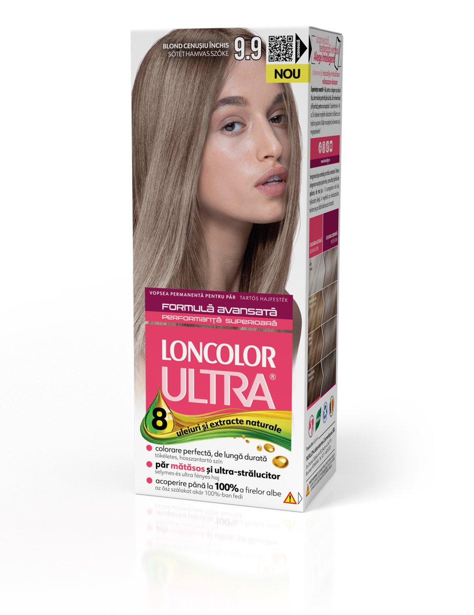 Vopsea permanentă pentru păr, cu amoniac, LONCOLOR ULTRA  9.9 Blond Cenușiu Închis