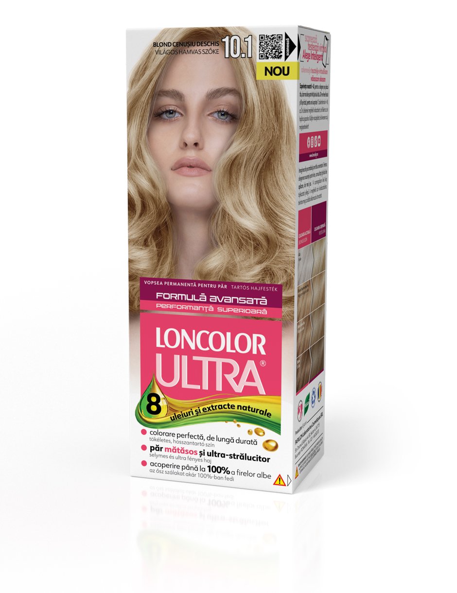 Vopsea permanentă pentru păr, cu amoniac, LONCOLOR ULTRA  10.1 Blond Cenușiu Deschis