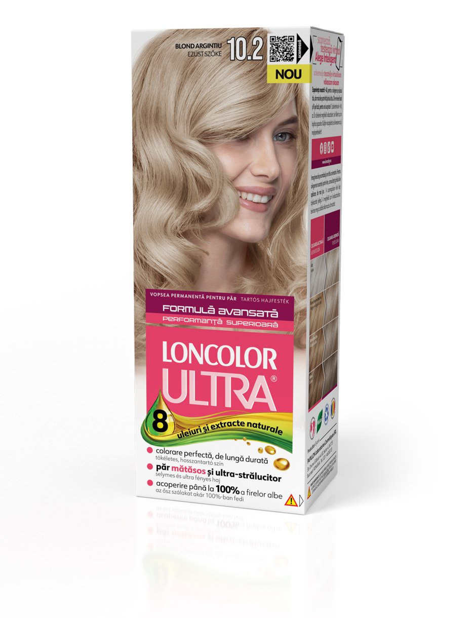Vopsea permanentă pentru păr, cu amoniac, LONCOLOR ULTRA  10.2 Blond Argintiu