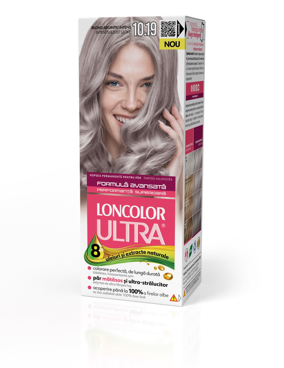 Vopsea permanentă pentru păr, cu amoniac, LONCOLOR ULTRA  10.19 Blond Argintiu Intens