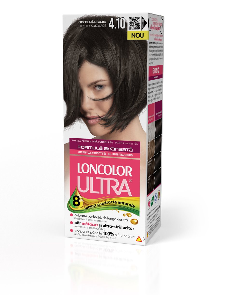 Vopsea permanentă pentru păr, cu amoniac, LONCOLOR ULTRA 4.10 Ciocolată Neagră