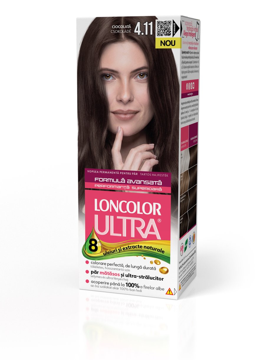 Vopsea permanentă pentru păr, cu amoniac, LONCOLOR ULTRA 4.11 Ciocolată