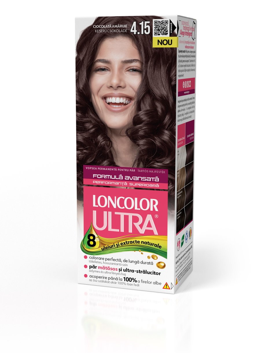Vopsea permanentă pentru păr, cu amoniac, LONCOLOR ULTRA 4.15 Ciocolată Amăruie