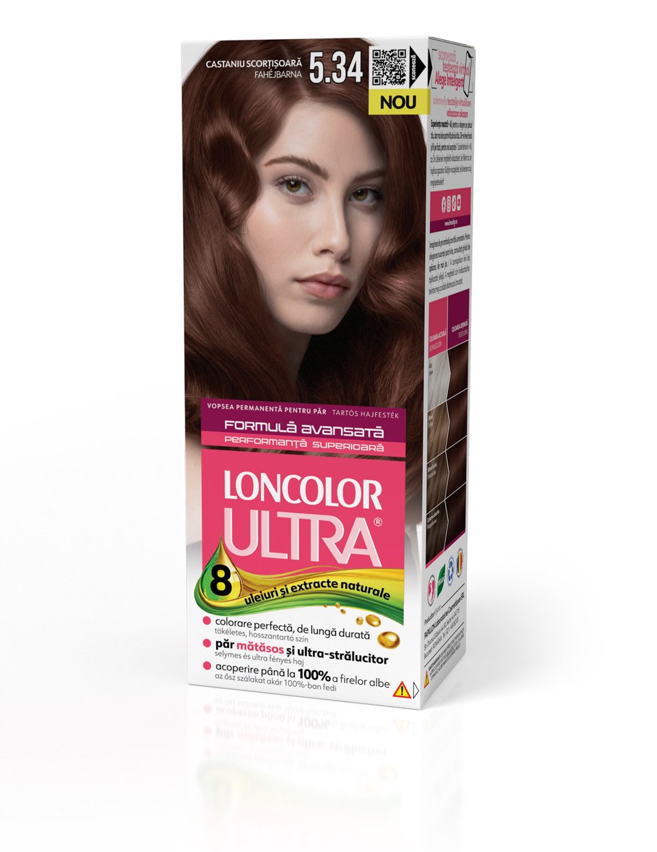 Vopsea permanentă pentru păr, cu amoniac, LONCOLOR ULTRA 5.34 Castaniu Scorțișoară