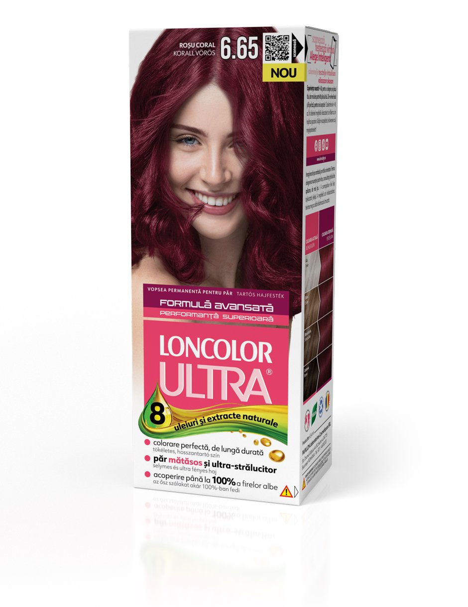 Vopsea permanentă pentru păr, cu amoniac, LONCOLOR ULTRA  6.65 Roșu Coral