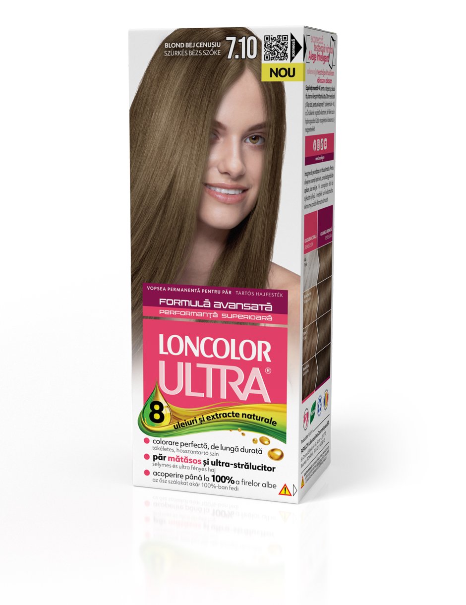 Vopsea permanentă pentru păr, cu amoniac, LONCOLOR ULTRA 7.10 Blond Bej Cenușiu