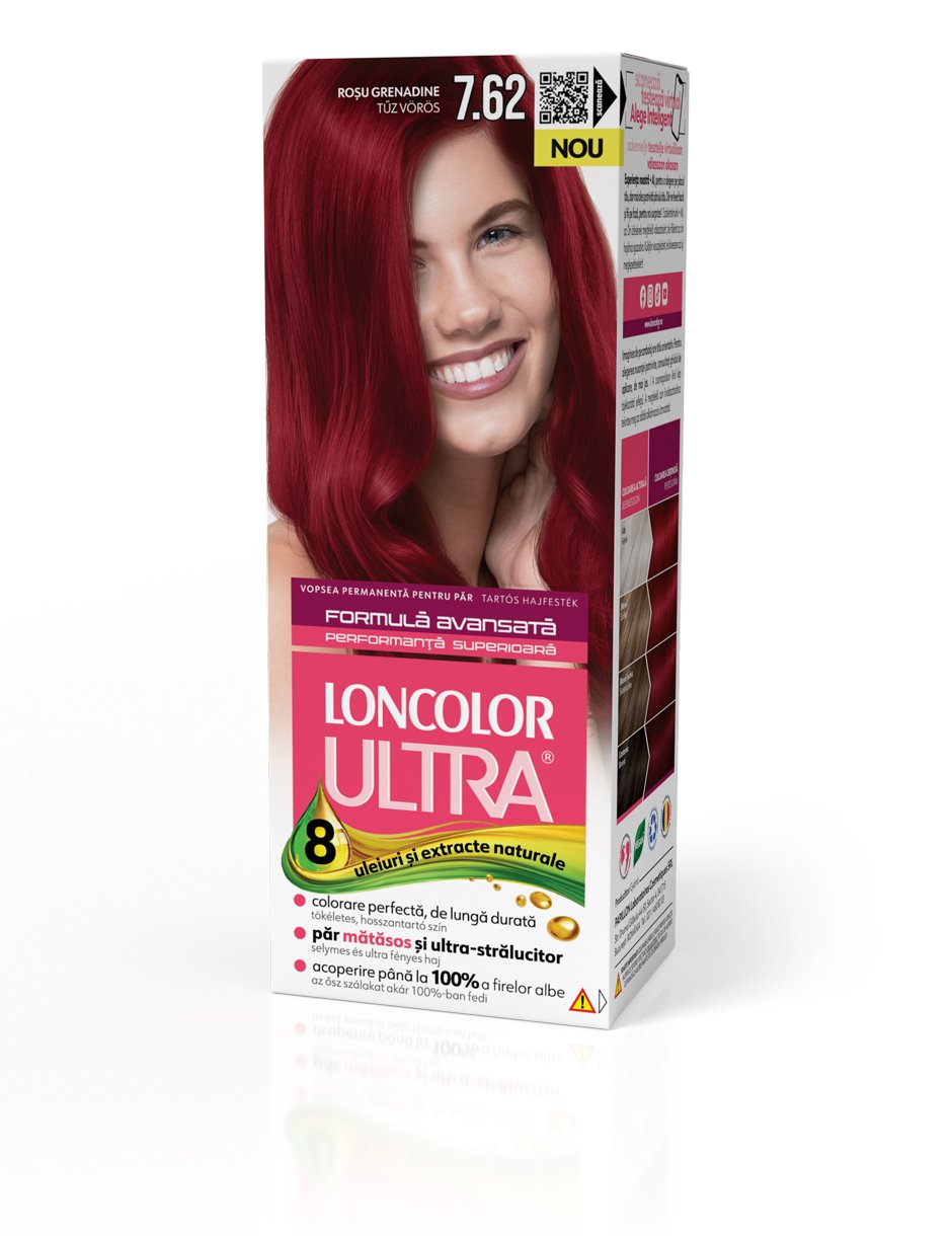 Vopsea permanentă pentru păr, cu amoniac, LONCOLOR ULTRA  7.62 Roșu Grenatine