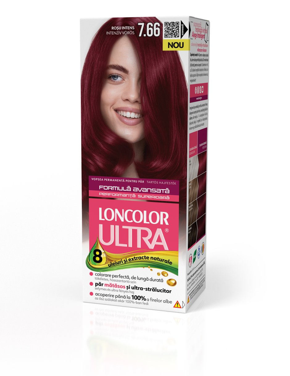 Vopsea permanentă pentru păr cu amoniac LONCOLOR ULTRA 7.66 Roșu Intens