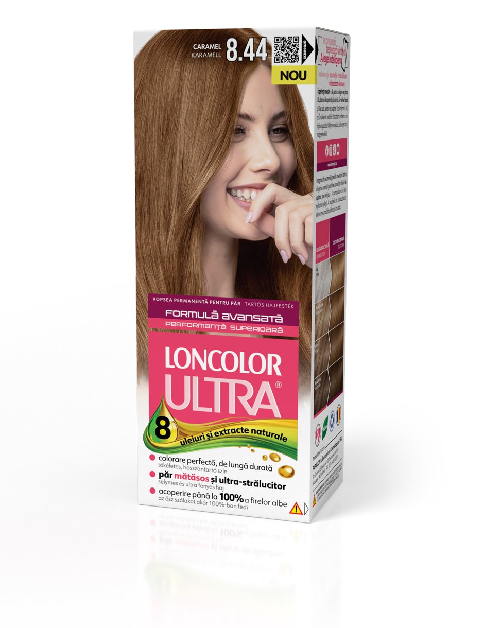 Vopsea permanentă pentru păr, cu amoniac, LONCOLOR ULTRA  8.44 Caramel