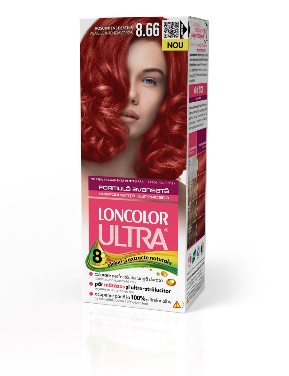 Vopsea permanentă pentru păr, cu amoniac, LONCOLOR ULTRA 8.66 Roșu Intens Deschis