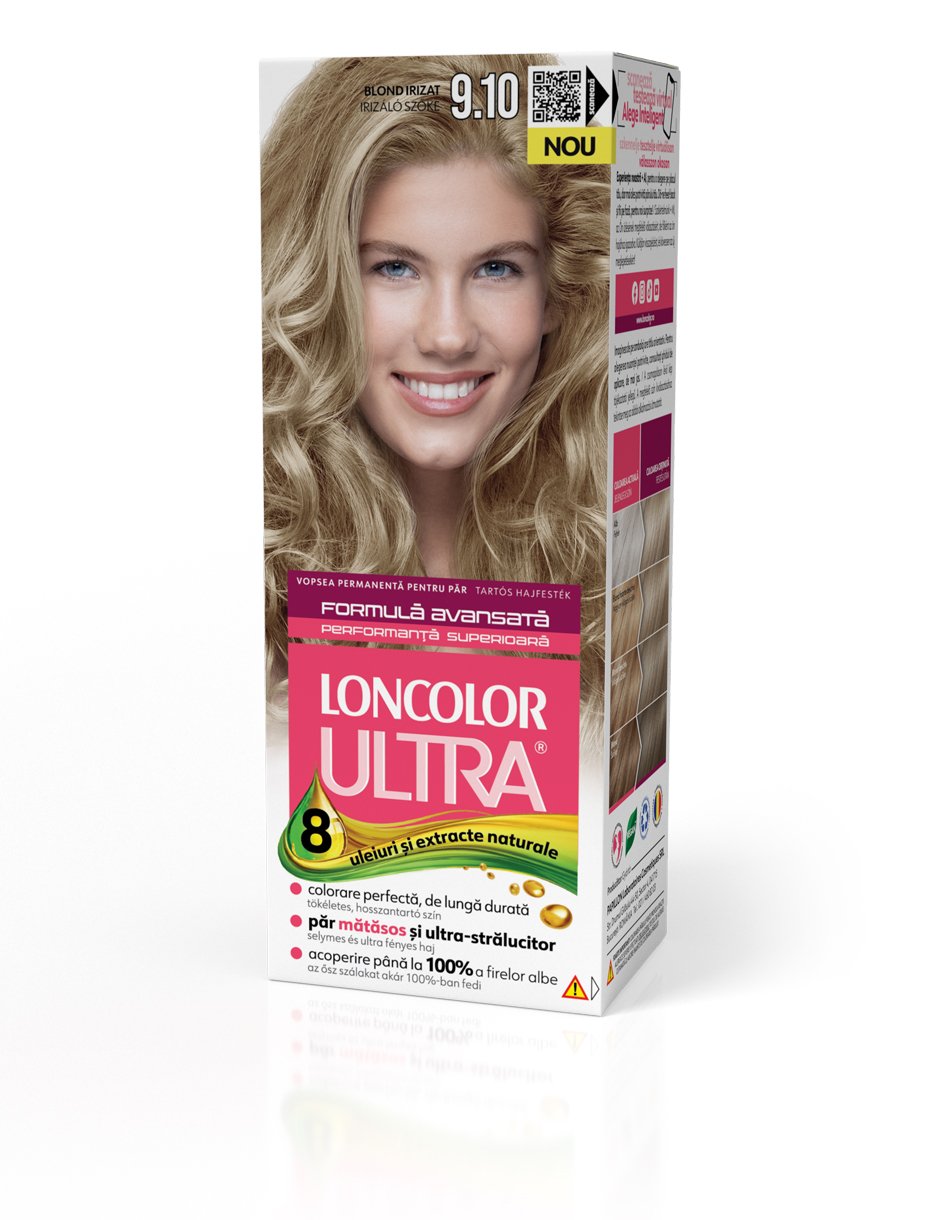 Vopsea permanentă pentru păr, cu amoniac, LONCOLOR ULTRA  9.10 Blond Irizat