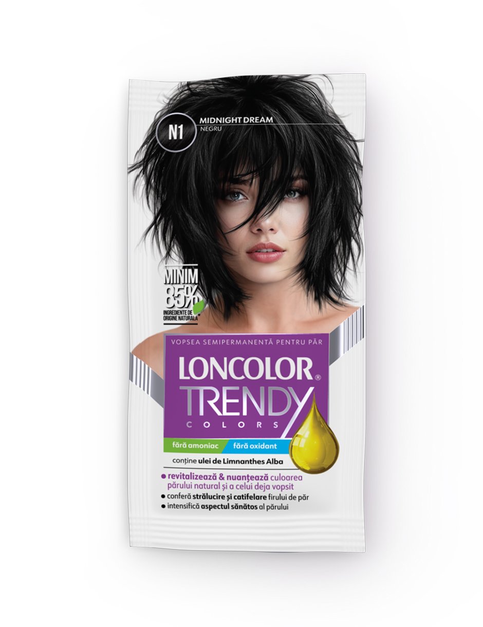 Vopsea semipermanentă pentru păr LONCOLOR TRENDY COLORS N1 Negru/ Midnight Dream