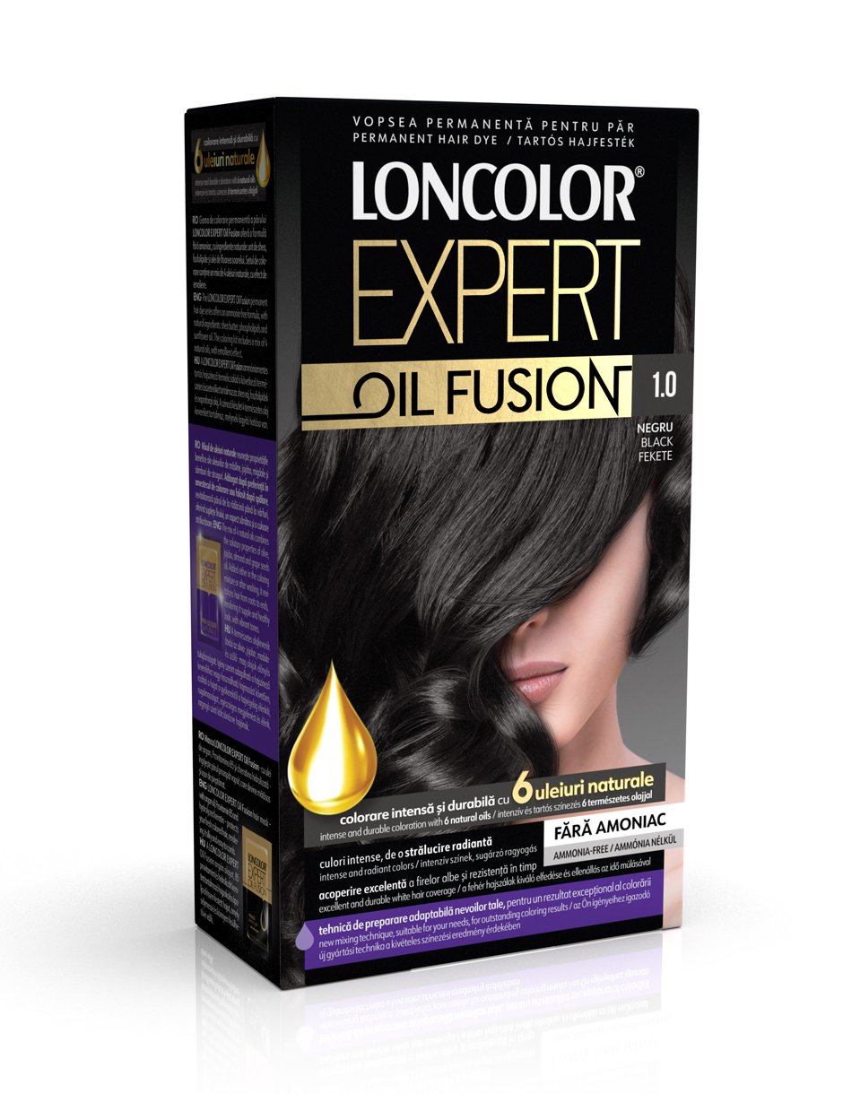 Vopsea permanentă pentru păr, fără amoniac, LONCOLOR EXPERT OIL FUSION 1.0 Negru
