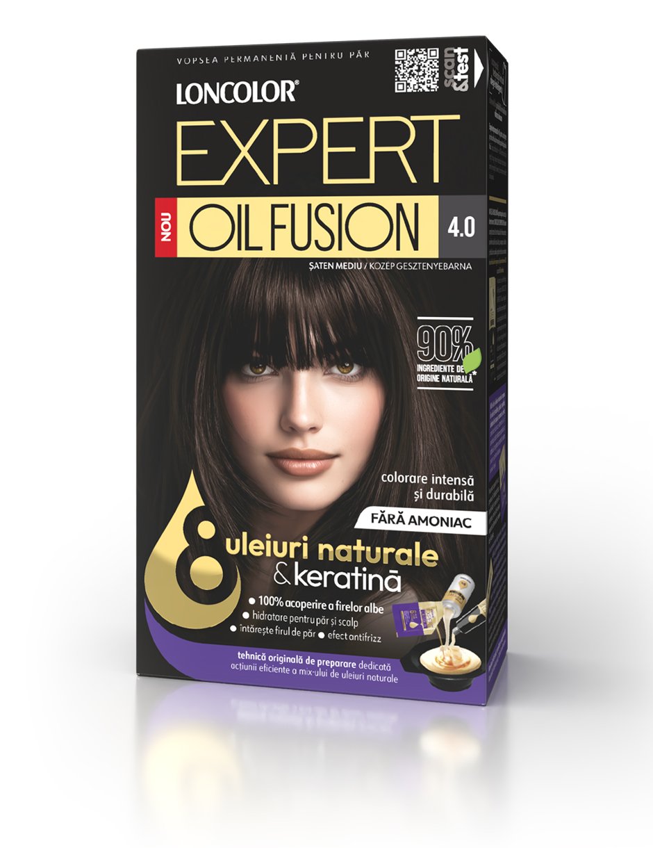 Vopsea permanentă pentru păr, fără amoniac, LONCOLOR EXPERT OIL FUSION 4.0 Șaten Mediu