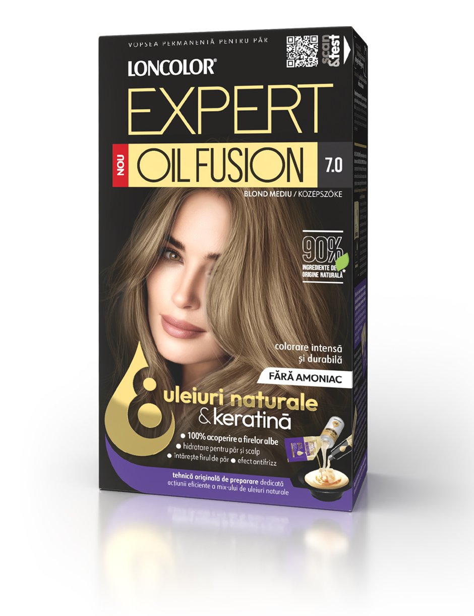 Vopsea permanentă pentru păr fără amoniac LONCOLOR EXPERT OIL FUSION 7.0 Blond Mediu