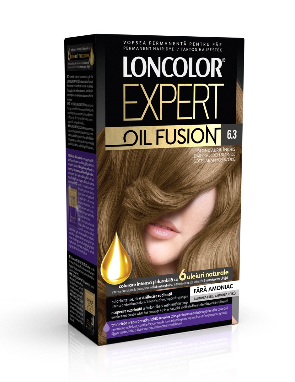 Vopsea permanentă pentru păr, fără amoniac, LONCOLOR EXPERT OIL FUSION 6.3 Blond Auriu Închis