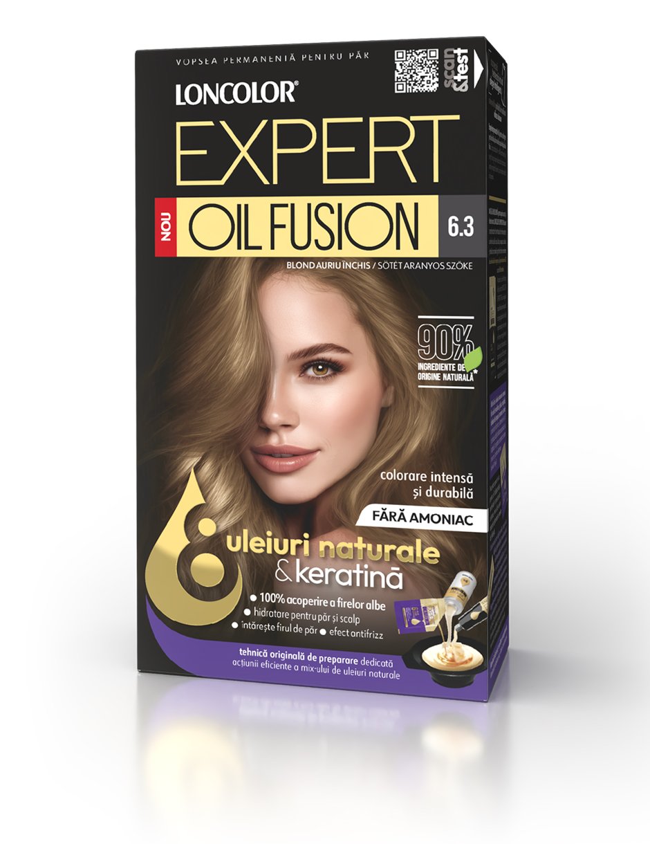 Vopsea permanentă pentru păr, fără amoniac, LONCOLOR EXPERT OIL FUSION 6.3 Blond Auriu Închis