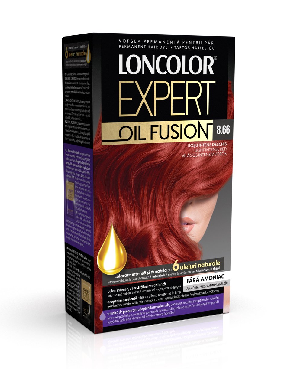 Vopsea permanentă pentru păr, fără amoniac, LONCOLOR EXPERT OIL FUSION 8.66 Roșu Intens