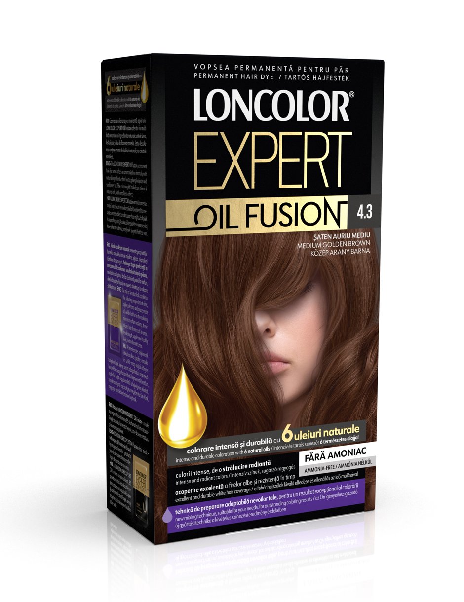 Vopsea permanentă pentru păr, fără amoniac, LONCOLOR EXPERT OIL FUSION 4.3 Șaten Auriu Mediu