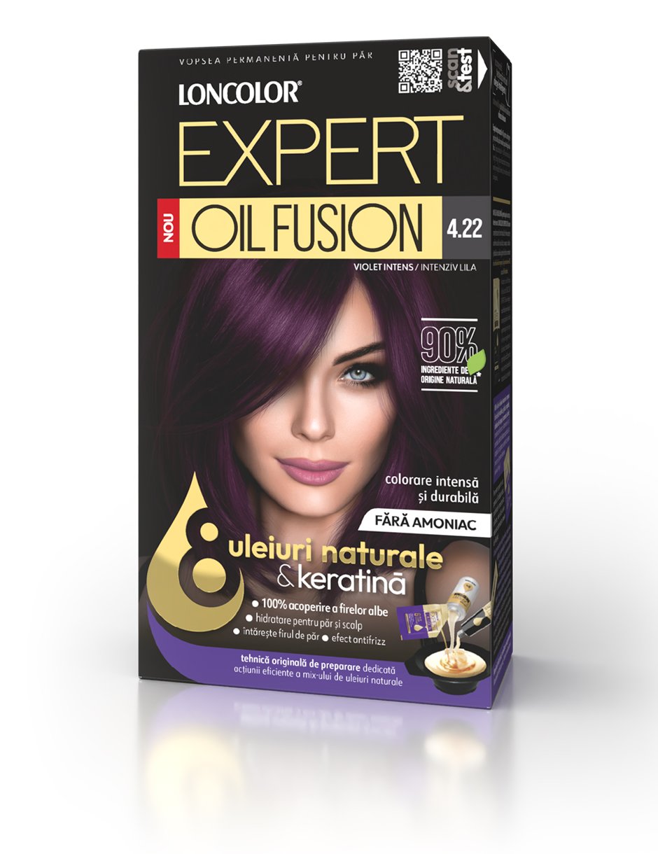Vopsea permanentă pentru păr, fără amoniac, LONCOLOR EXPERT OIL FUSION 4.22 Violet Intens