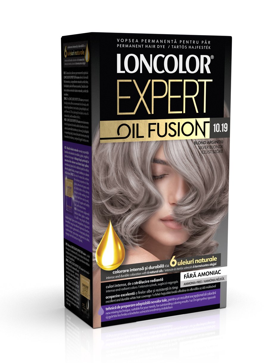 Vopsea permanentă pentru păr, fără amoniac, LONCOLOR EXPERT OIL FUSION 10.19 Blond Argintiu
