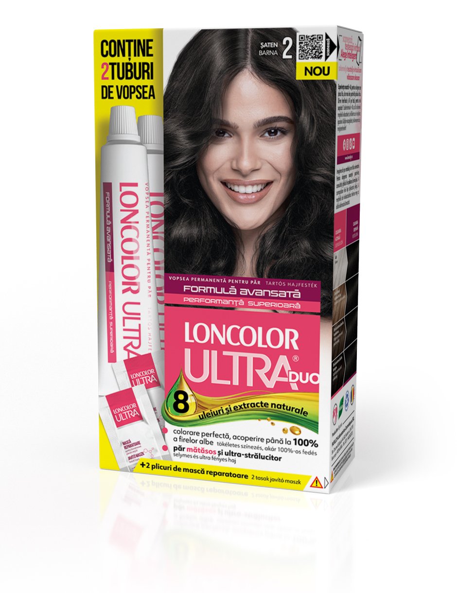 Vopsea permanentă pentru păr, cu amoniac, LONCOLOR ULTRA DUO 2 Șaten