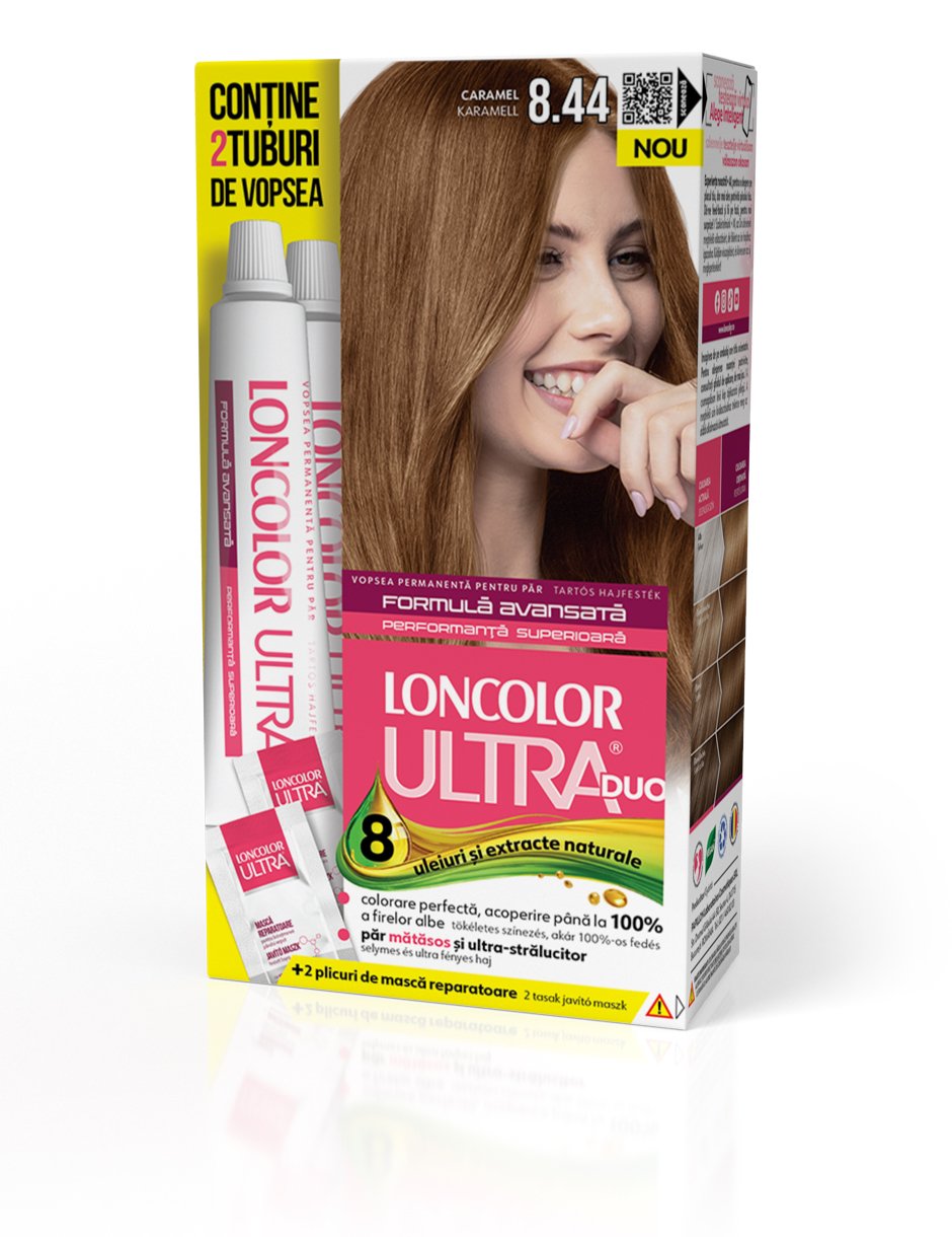 Vopsea permanentă pentru păr, cu amoniac, LONCOLOR ULTRA DUO 8.44 Caramel