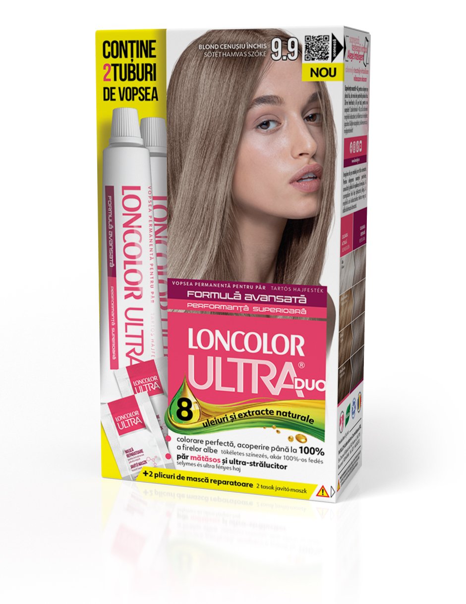 Vopsea permanentă pentru păr, cu amoniac, LONCOLOR ULTRA DUO 9.9 Blond Cenușiu Închis