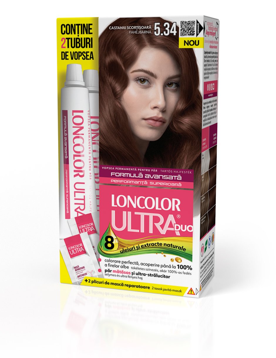 Vopsea permanentă pentru păr cu amoniac LONCOLOR ULTRA DUO 5.34 Castaniu scorțișoară