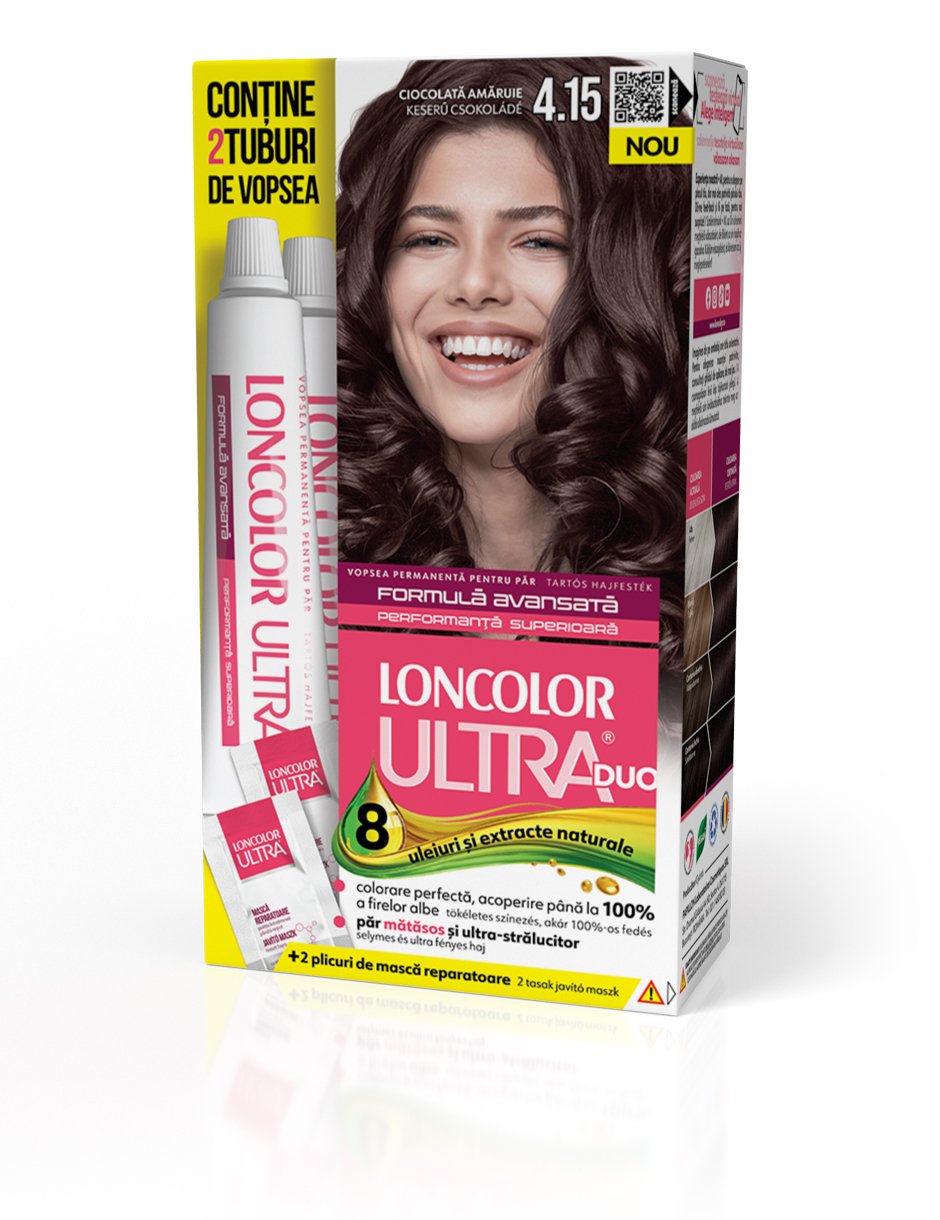 Vopsea permanentă pentru păr cu amoniac LONCOLOR ULTRA DUO 4.15 Ciocolată amăruie