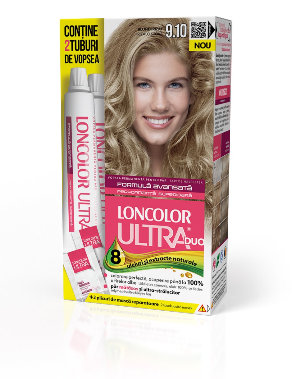 Vopsea permanentă pentru păr cu amoniac LONCOLOR ULTRA DUO 9.10 Blond irizat